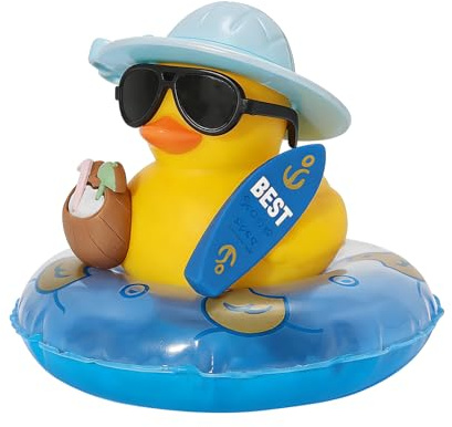 VBGURR Adornos de Goma para el Coche con Forma de Pato, Patos veraniegos con Tabla de Surf, Adornos novedosos de Goma para el salpicadero del Coche, Pato Coche Genial Salpicadero (Azul)