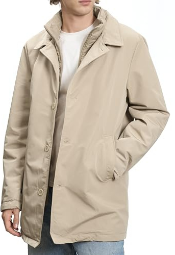 BAKER'S - Giubbotto uomo invernale elegante trench giacca soprabito lunga con pettorina interna (Beige, Taglia M)
