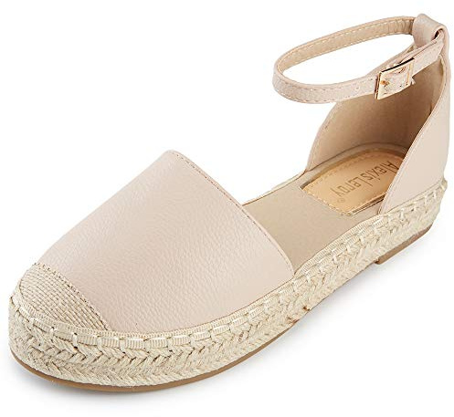 Alexis Leroy Sandali Espadrillas Plateau con Punta Chiusa e Cinturino alla Caviglia da Donna Beige 40 EU