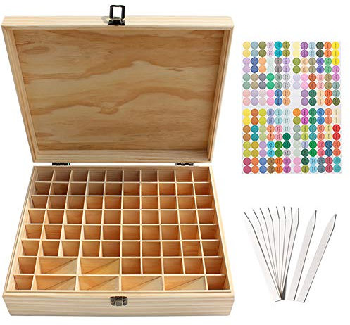 Aufbewahrungsbox aus Holz für ätherisches Öl, Aromatherapie – Holzkiste für 74 Flaschen – ideal Organizer für Reise und Präsentation