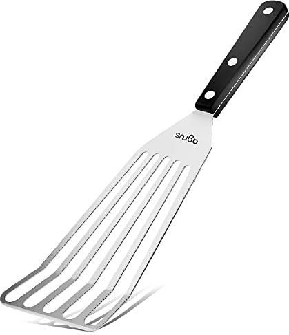 AGRUS Espátula para peces de acero inoxidable, tamaño grande de 13 pulgadas, hoja de 9 pulgadas, mango de plástico, metal flexible ranurado, espátula volteadora de peces
