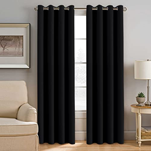 VED Thermal Insulated Blackout Curtains 66 x 72 Inch (2 Panels) (Black)