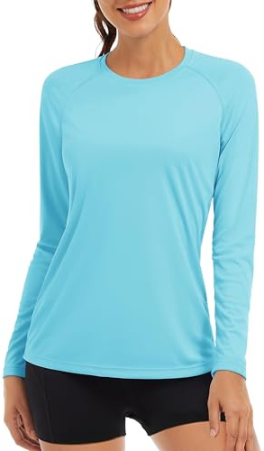 TACVASEN Womens Sport Top Long Sleeve Summer UV Protection Sun Shirts Casual Tops UPF 50+ Shirt Quick Dry Swimming Top Ice Blue