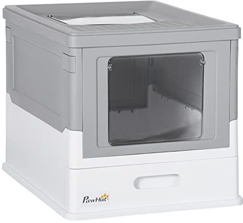 PawHut Cat Litter Tray with Hood Enclosed Cat Litter Box Pet Toilet w/Lid, Scoop, Front Entry, 47.5 x 35.5 x 36.7cm - Grey