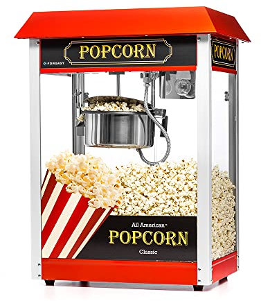 Forgast Macchina per Popcorn Professionale in 1-2 Minuti, Design Retrò, Misurino Incluso, Illuminazione Interna, Fondo Riscaldato, Pentola in Acciaio Inox, 1,44 kW