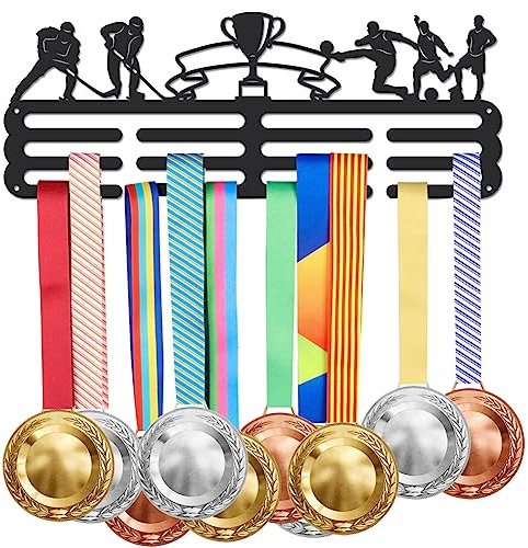 SUPERDANT Hockey sur Glace Football Métal Médaille Crochets Football Deux Poteaux Mur Stockage Award Holder pour Hockey sur Glace Mur Médaille Cintre Rack Cadre pour Plus de 60 Médailles