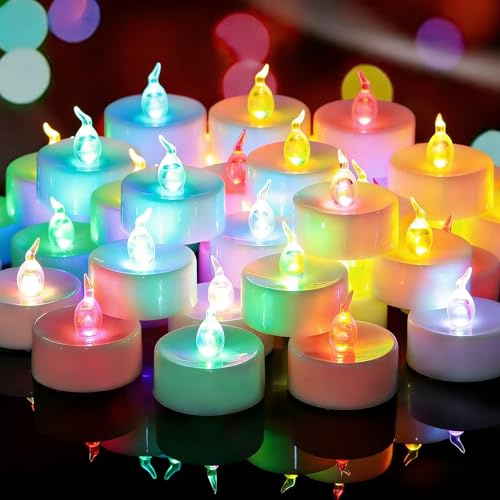 Yakpo Confezione da 48 lumini votivi che cambiano colore lentamente, funzionamento a batteria, senza fiamma, elettriche, colorate, tremolanti, per feste di Natale, decorazioni a zucca di Halloween