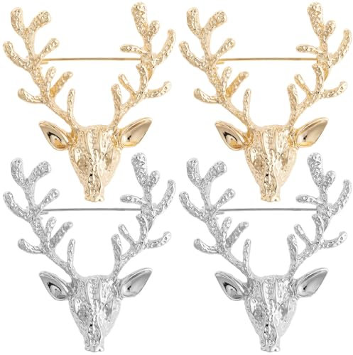 GALPADA 4 Stück Weihnachtsbrosche Blinkend: Hirschkopf Brosche Damen, Weihnachtsanstecker Weihnachtsassesoires Jubiläumsgeschenke Anstecknadel Weihnachten Hirsch Broschen Für Kleidung Männer Frauen