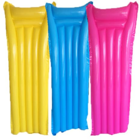 LND Gifts Inflatable Airbed Lounger Pool Floats, Three Loungers Supplied, Pink, Blue And Yellow, 183cm x 69cm, 90kg Weight Limit, Pool Inflatables For Adults Inflatable Sun Lounger For The Pool