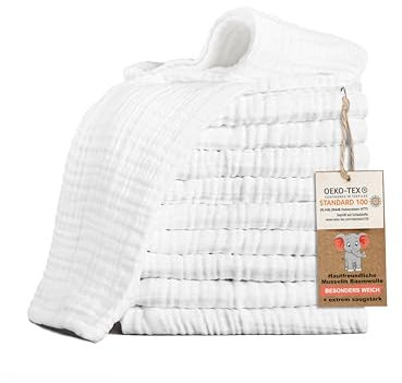 LAYNENBURG 10er-Set Premium Spucktücher Baby aus extra weichem Musselin - 100% Baumwolle - 30x50cm - Oeko Tex 100 - Musselin-tücher als Mulltücher, Mullwindeln oder Stoffwindeln (weiß)