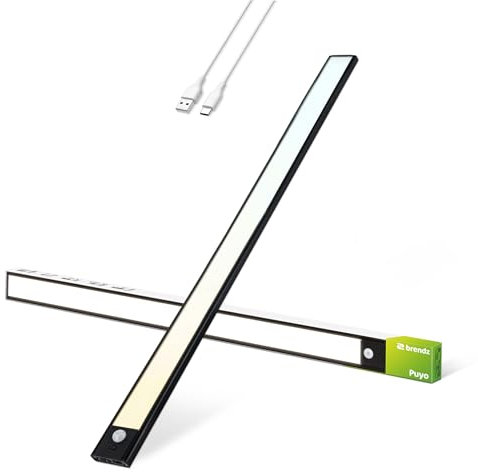 Brendz Unterbauleuchte Küche LED, LED Leiste Küche, 60cm, USB-C Wiederaufladbar, 4400mAh, 3 Farbtemperaturen, Dimmbar, Magnetisch, Küchenunterbauleuchte, Küchenbeleuchtung, Puyo Schwarz