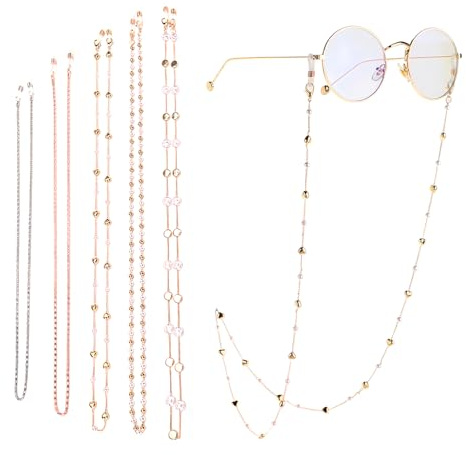 5-Pack Stylish Glasses Chain for Women – Elegant Metal Spectacles Cord with Anti-Slip Rubber Loops – Secure & Fashionable Eyewear Strap for Reading Glasses & Sunglasses