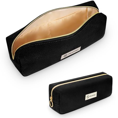 FINPAC Astuccio Scuola con 1 Scomparto, Astuccio in Velluto a Coste, Grande Astucci per Matite, Portamatite Organizzatore per Studenti Ragazze Ragazzi Donne, (Nero)