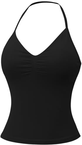MAYROUND Longline Sports Bras for Women Padded Halter Neck Strappy Top Backless Seamless Gym Bra Workout Yoga Crop Tank Tops Black