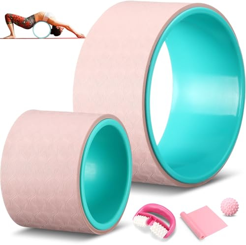 Arrowbash 5 Pack Yoga Wheel Set Back Stretcher Wheel for Deep Tissue Massage Foam Roller for Back Pain Relief & Stretching, Trigger Point Therapy Ball, Resistance Loop Exercise Bands, Massage Roller