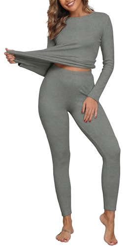 IWOLLENCE Termounderkläder för kvinnor, varm kostym, plus fleece och bekväm, GRÅ, XL