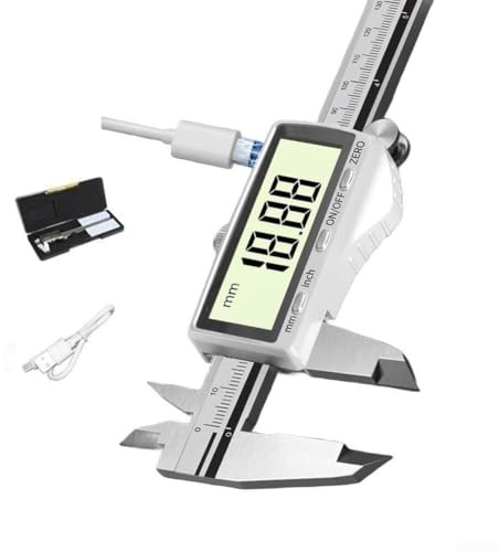 Pied à coulisse numérique rechargeable en acier inoxydable avec chargement USB-C, précision de 0,01 mm, grand écran LCD pour industriel, bijoux et électronique (A)