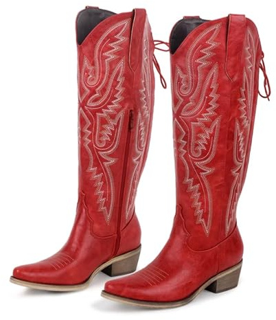 JHSDHYD Stivali Cowboy Donna Stivali da cowboy western con punta a punta, cerniera laterale, ricami, tacco a blocco, stivaletti da cowgirl da donna(Color4,9.5)