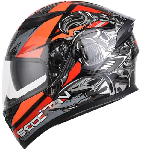 Casque De Moto Intégral avec Double Visière Casque De Moto Intégral Rétro Homologué ECEDOT Casques Motocross pour Adultes Hommes Femmes Casques Intégraux pour Moto E,XXL:63-64CM