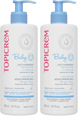 Topicrem - Baby, Lait Hydratant Protecteur pour Bébé, Visage & Corps - Hydrate 48h, Nourrit, Protège la Peau - Texture Onctueuse, Parfum Délicat, Peaux Sensibles - Fabrication Française - 500 ml