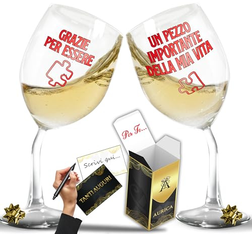 Aurìca Coppia Calici Vino Personalizzati GRAZIE PER ESSERE – 2 Bicchieri Piegati Per Dire Ti Scelgo Ogni Giorno - Regalo Romantico Per San Valentino Con Confezione Regalo Inclusa