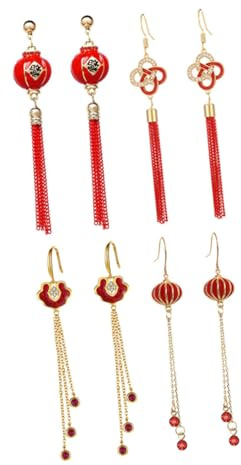 JOINPAYA 4paia Orecchini Pendenti Cinesi Rossi per Donna Orecchini Nappa in Stile Tradizionale Orientale Multipack Gioielli Vistosi per Feste