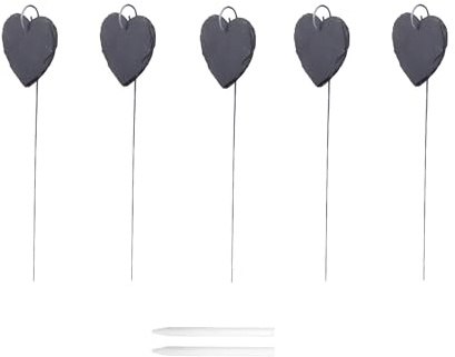 Marcadores de pizarra para plantas, 5 Piezas Etiquetas para Plantas de Pizarra, 40 cm Estacas de Metal, con Bolígrafo de Talco, Etiquetas para Hierbas Resistentes a Intemperie (corazón)