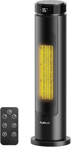 Heizlüfter Energiesparend, 2000W PTC Keramik Heizlüfter, 36dB Leise, Thermostat, 70° Oszillation, 12H Timer, Überhitzungs-Kippschutz, Elektroheizung für Innenräume, 60cm, Schwarz,1 Pack+3 Modi