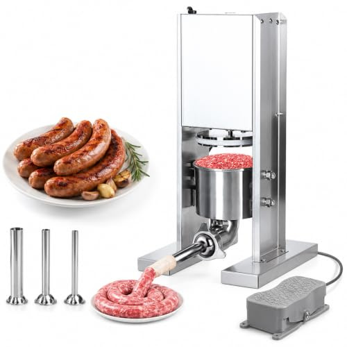Elektrisk korvfyllare, 2 L med 3 fyllningsrör, fotpedalstyrning för Bratwurst, enkel vägledning för hölje, spänningshantering, jämn länkbildning