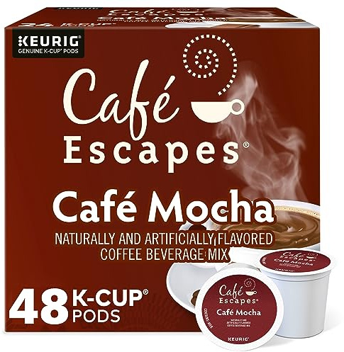Cafe Escapes, Cafe Mocha Coffee Beverage, Single-Serve Keurig K-Cup Pods, 48 Count (2 Boxes of 24 Pods)