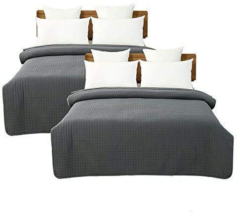 WOLTU Juego de 2 Colcha para Cama Colcha Manta Multiuso Edredón de Patchwork, diseño Reversible a Cuadros, edredón Acolchado y Cama Doble 240x260 cm Gris Oscuro