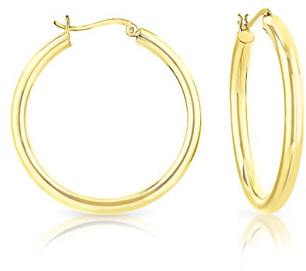 DTPsilver 925 Sterling Silver 24K Yellow Gold Plated MEDIUM/LARGE Creole/Hoops Earrings - Thickness 4 mm - Outer Diameter: 40 mm