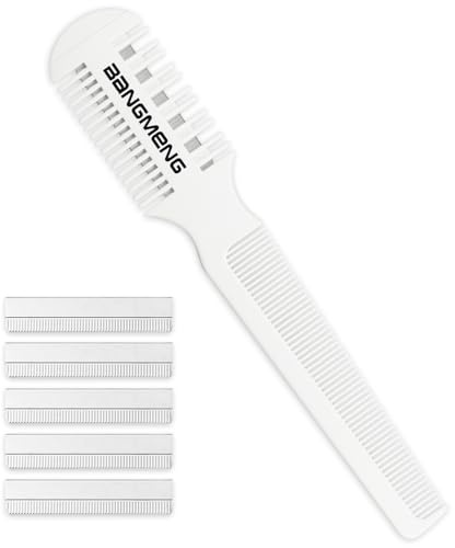 BANGMENG Hair Cutter Comb, Shaper Razor Comb, Split Ends Trimmer Styler, Double Edge Razor Blades for Thinning, Cutting and Styling, Extra 5 Blades Included