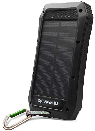SoloForce Solar Power Bank - 2000mAh Wireless Portable Charger for iPhone Android | Fast Charging Powerbank | Built-in Qi Panel, USB C Outlets, LED Light | Waterproof External Battery Pack for Camping