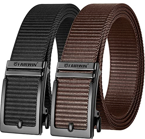FAIRWIN Golf Belts for Men Casual 2 Pack Mens Ratchet Belts for Jeans with Automatic Slide Buckle Adjustable Belts for Men