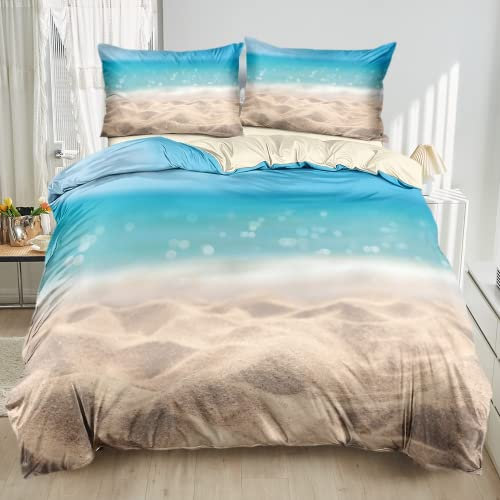 Damier Bettwäsche 135x200cm 4 teilig Tropische Hawaiian Strand 3D Bedrucktes Deckenbezug Mikrofaser Bettwäsche-Set -2 Bettbezüge mit Reißverschluss und 2 Kissenbezüge 80 x 80 cm