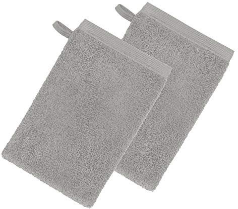 Erwin Müller Waschhandschuh 2er-Pack, Serie Heidenheim 100% Baumwolle -Silber Größe 15x21 cm - schnell trocknend und extra saugstark, kuschelweich, voluminöse Spitzenqualität