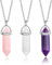 Kristall Kette Set, Amethyst Rosenquarz Kristalle Heilsteine Kette Damen, 3 Stücke Natürlichen Amethyst Rosenquarz Klarerquartz Aventurin Sechseckig Edelstein Anhänger Heilkristalle Halskette