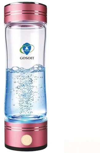 GOSOIT Hydrogen Water Bottle Hydrogen Alkaline Water Pitcher Generator Ionizer Hydrogen Rich Water Maker Machine with SPE and PEM Technology 500ml/17Fl OZ(Pink)