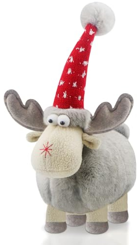 Godeufe Weihnachtswichtel Rentier Puppe Figuren Plüsch Stofftier Stehend Hirsch Dekor, Xmas Indoor Dekorationen für Zuhause Bauernhaus Tischplatte Kamin Regal Schreibtisch Urlaub Versorgung 32 cm