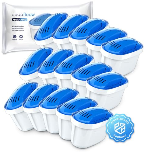 Aquafloow Magnesium Wasserfilter Kartuschen 15 Stück - Ersatz für Dafi Unimax Aquaphor A5 Brita Maxtra+ Philips AWP212/10v - Säubern das Wasser und Reichern Es Mit Magnesium An
