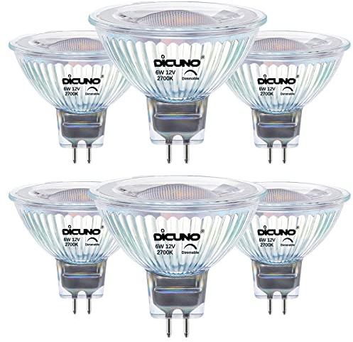 DiCUNO Dimmable GU5.3 LED Bulb 12V 6W=60W Warm White 2700K 420LM 6Pcs | MR16 Spotlight Bulb, 40° Beam Angle Bi-Pin Base Track Light