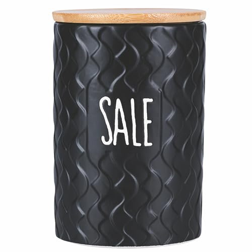 Villa d'Este Home Tivoli Tarro de sal de 750 ml de gres, tapa de bambú, negro, Shapes