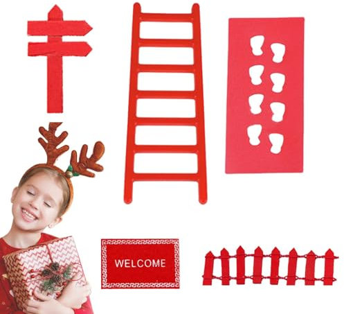 Kit de fées de Noël, décoration de jardin de fées de Noël - Décoration d'étagère avec empreinte de gnome de Noël | Petit tapis de bienvenue, clôture, escalier, conte de fées, jouet éducatif