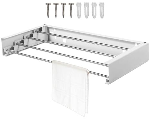 Gatphy Wäscheständer Wandmontage 50CM, Wand Wäscheständer Ausziehbar mit 4 Stangen, Kleiderstange Handtuchhalter Klappbar, Platz Sparen, Starke Tragfähigkeit, 50x25x7CM