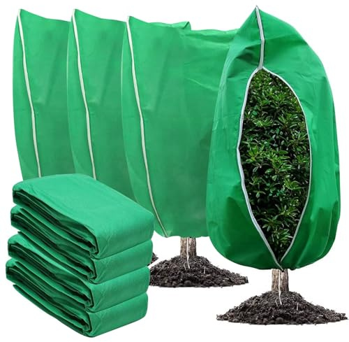 4 Piezas Protector De Plantas Para Invierno, Protector Arbol Para El Frio, Cubierta Vegetal Tela No Tejida, Cubiertas de ProteccióN Contra Heladas de Plantas, Manta Termica Plantas, 80x120cm, Verde