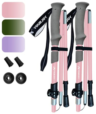 Yourjoy Hiking Trekking Poles, Macaron Colors 2 Pack Anti Shock, Adjustable, Collapsible Hiking Poles for Trekking or Walking, Lightweight Aluminum Sticks for Adult Purple (Adult Pink Collapsible)