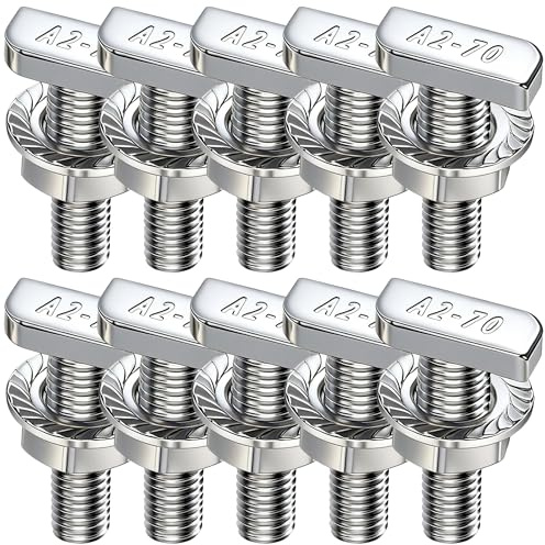 16 tornillos de cabeza de martillo, M8 x 20 mm, acero inoxidable A2-70, con tuercas dentadas de bloqueo y tuercas de brida (10)