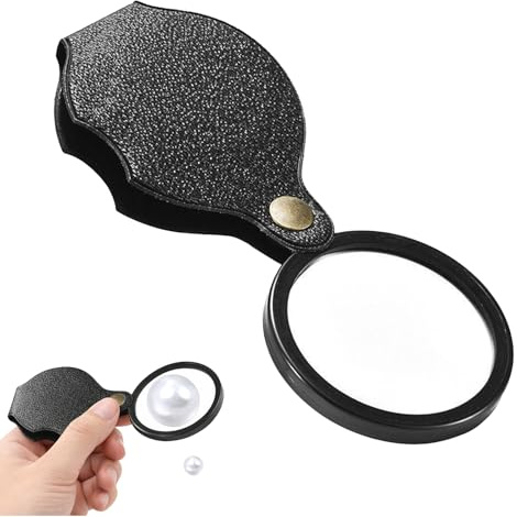 BaZuyunMd Lupa de bolsillo plegable de 20 aumentos, con funda de piel, lente de 6 cm, color negro, para lectura y trabajo detallado