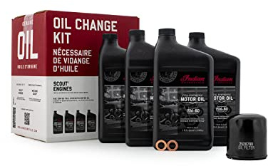 Indian Motorcycle Oil Change Kit for All 60 & 69 Cu In Liquid-Cooled Scout Engines, 4 Quarts 15W-60 Full Synthetic Oil, 1 Oil Filter, 2 Washers, Clutch Performance, Engine Protection - 2880191